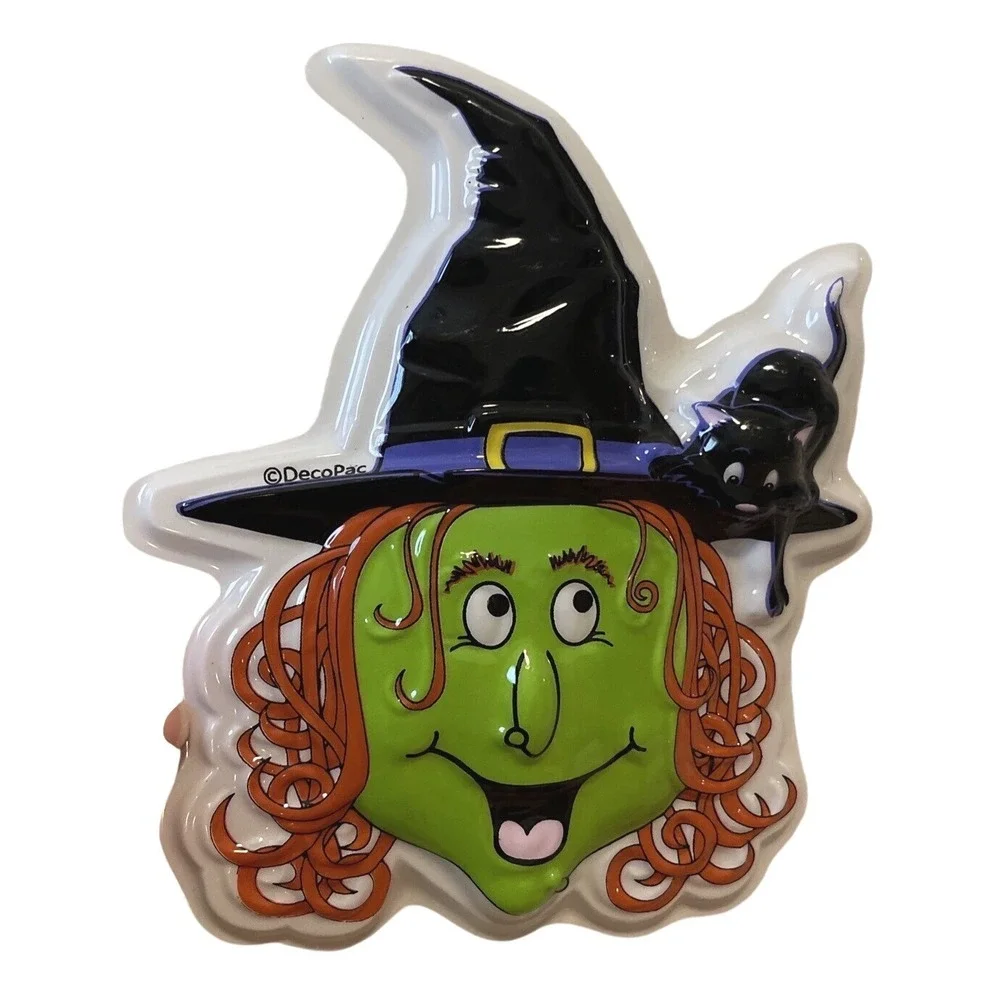 Vintage 3D Witch Black Cat Halloween Cake Topper‎ Decor Deco Pac